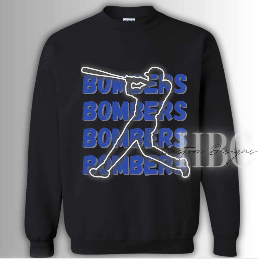 Adult Size- Bombers Baseball Silhouette Tee or Sweatshirt