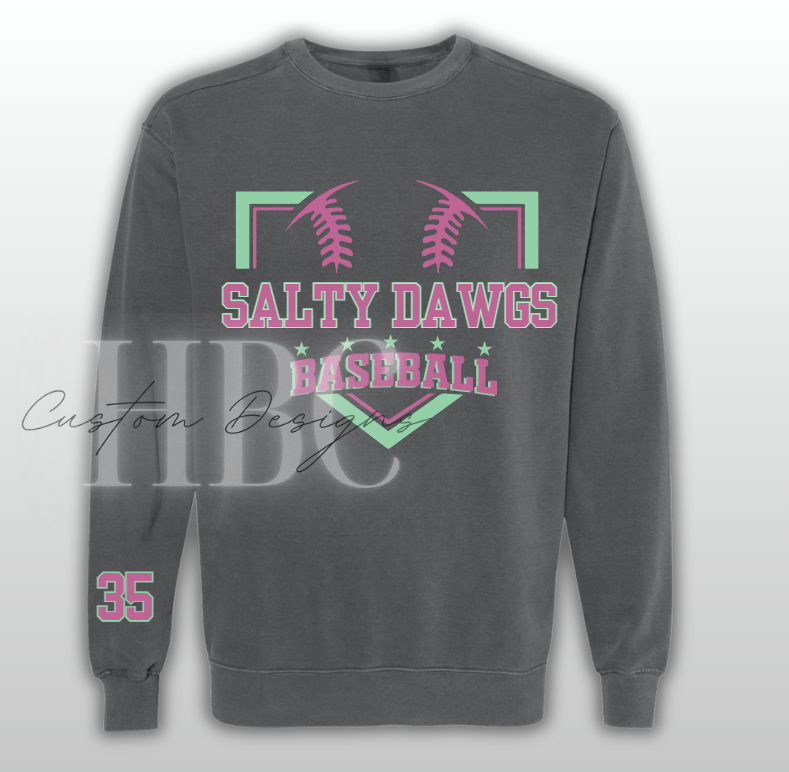 Salty Dawgs Baseball Sweatshirt with player number