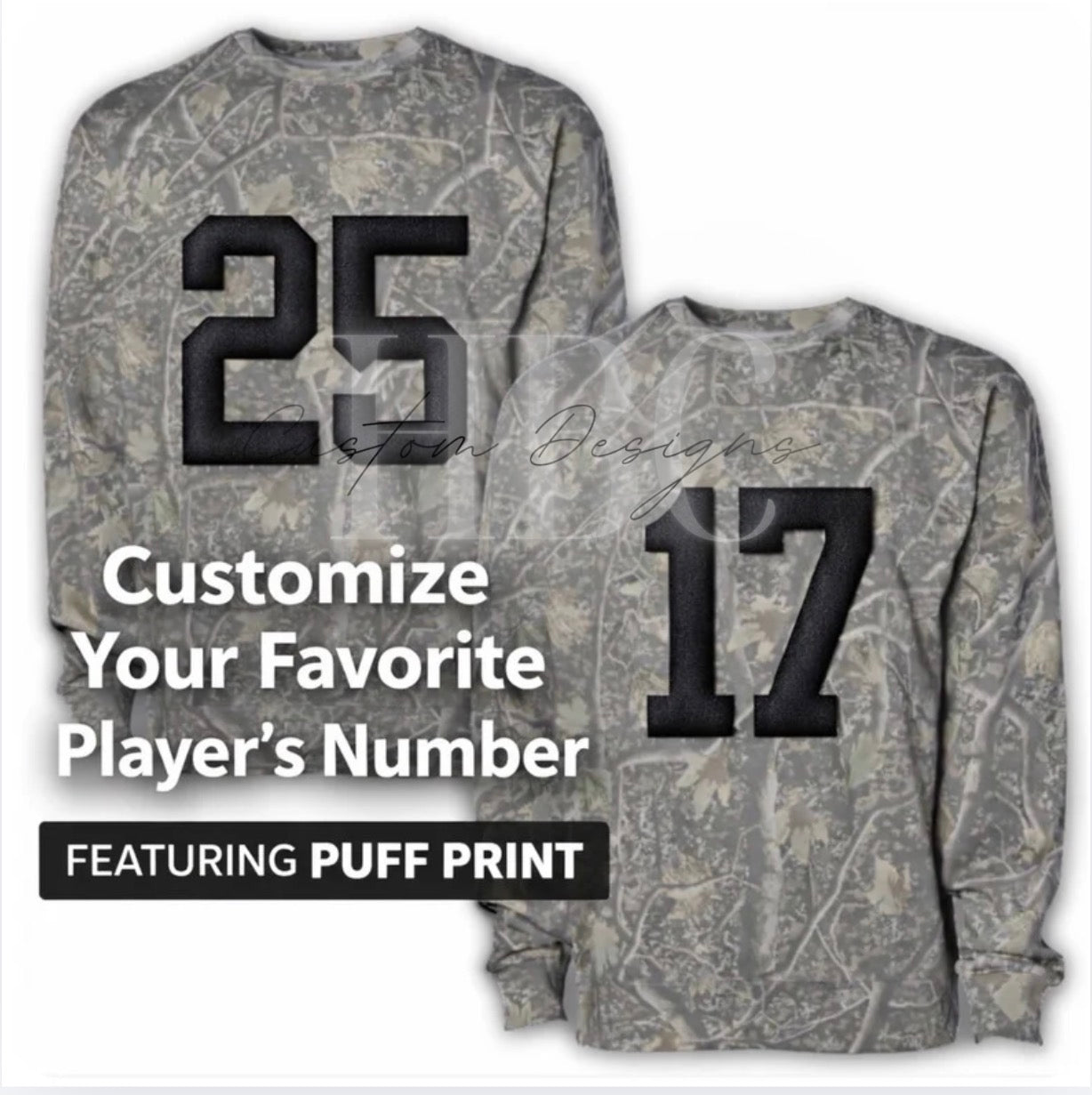 Custom Player Number Puff Camo Sweatshirt