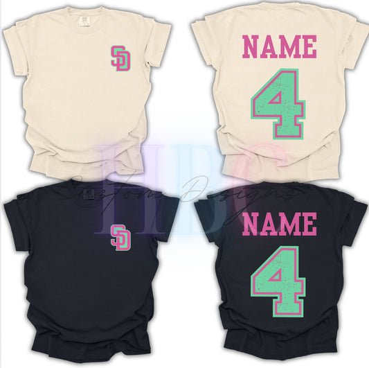 SD pocket logo with name and number on the back