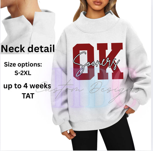 OK- SOONERS Crew sweatshirts w/ neck slit