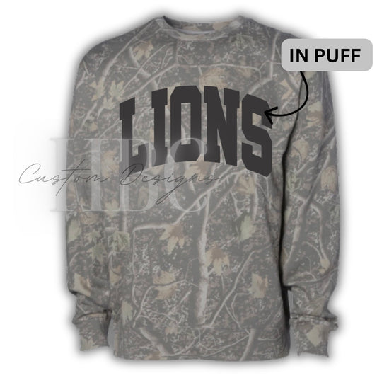 ADULT Varsity LIONS Puff Camo Sweatshirt