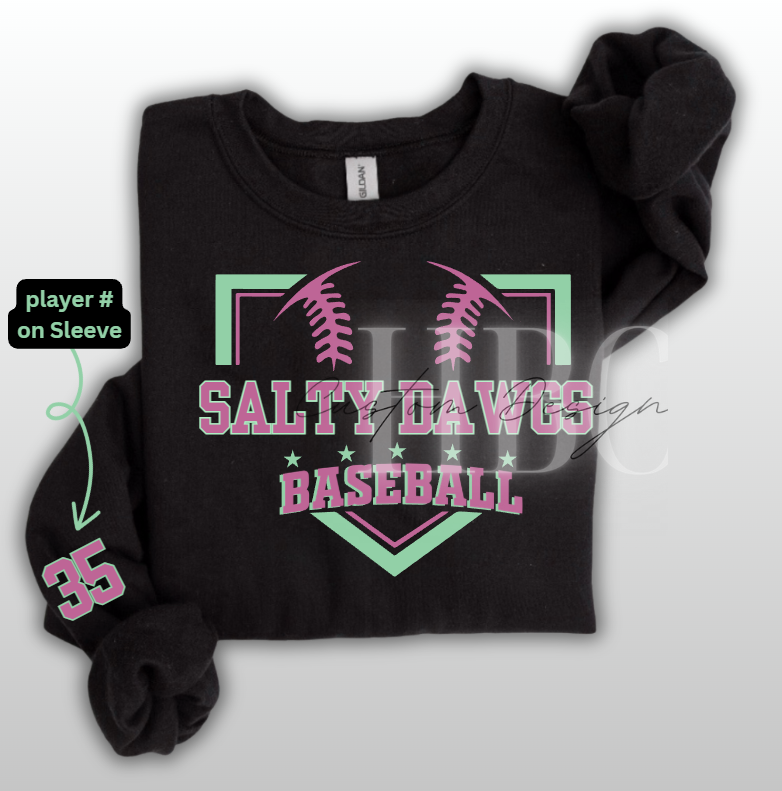 Salty Dawgs Baseball Sweatshirt with player number