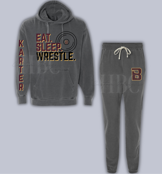 Eat. Sleep. Wrestle. Hoodie Jogger Set in Pepper