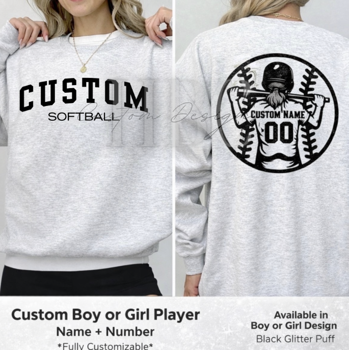 Custom Baseball/ Softball Glitter Puff Sweatshirt